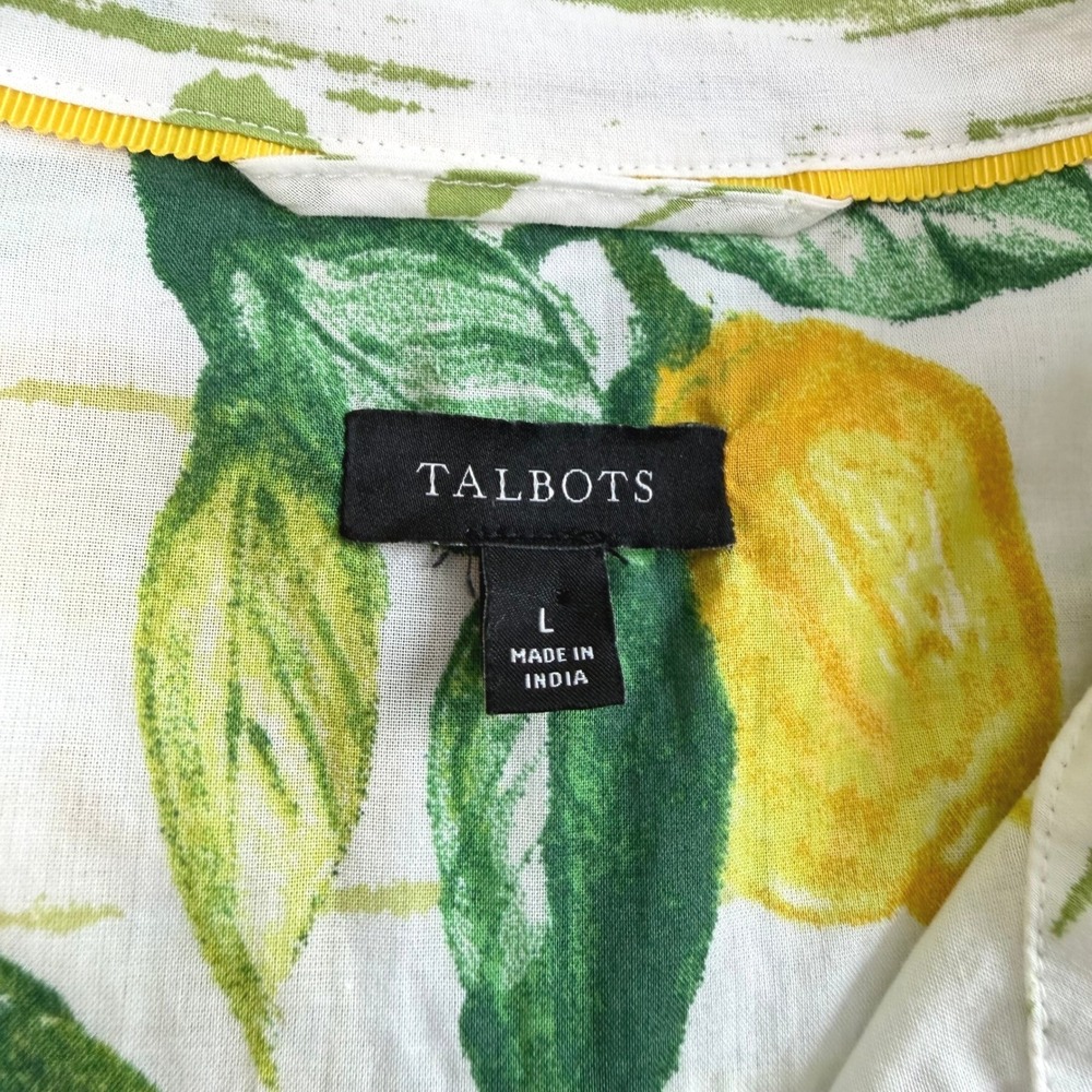 Talbots Women's White Yellow Lemon Print Button Down Shirt L Cotton Cottagecore - Picture 5 of 11